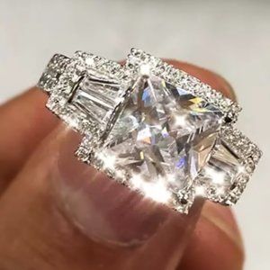 Gorgeous Square Princess Cut Zircon Trendy Dainty Ring for Women, L195